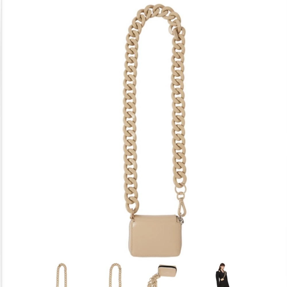 KARA Beige Mini Zip Key & Card Pouch with Chunky Chain Strap - Picture 7 of 8